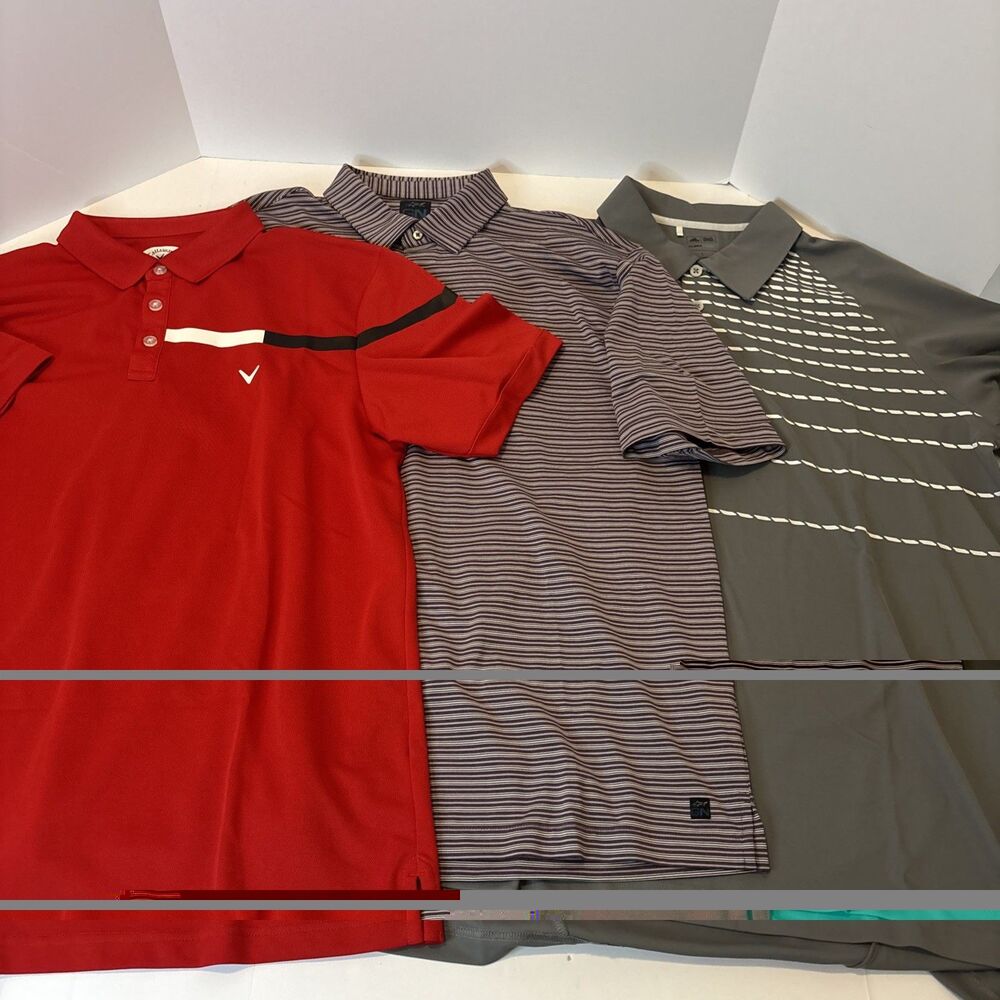 Lot Of 3 Men's Golf Short Sleeve Polo Shirts L Callaway Adidas Greg Norman